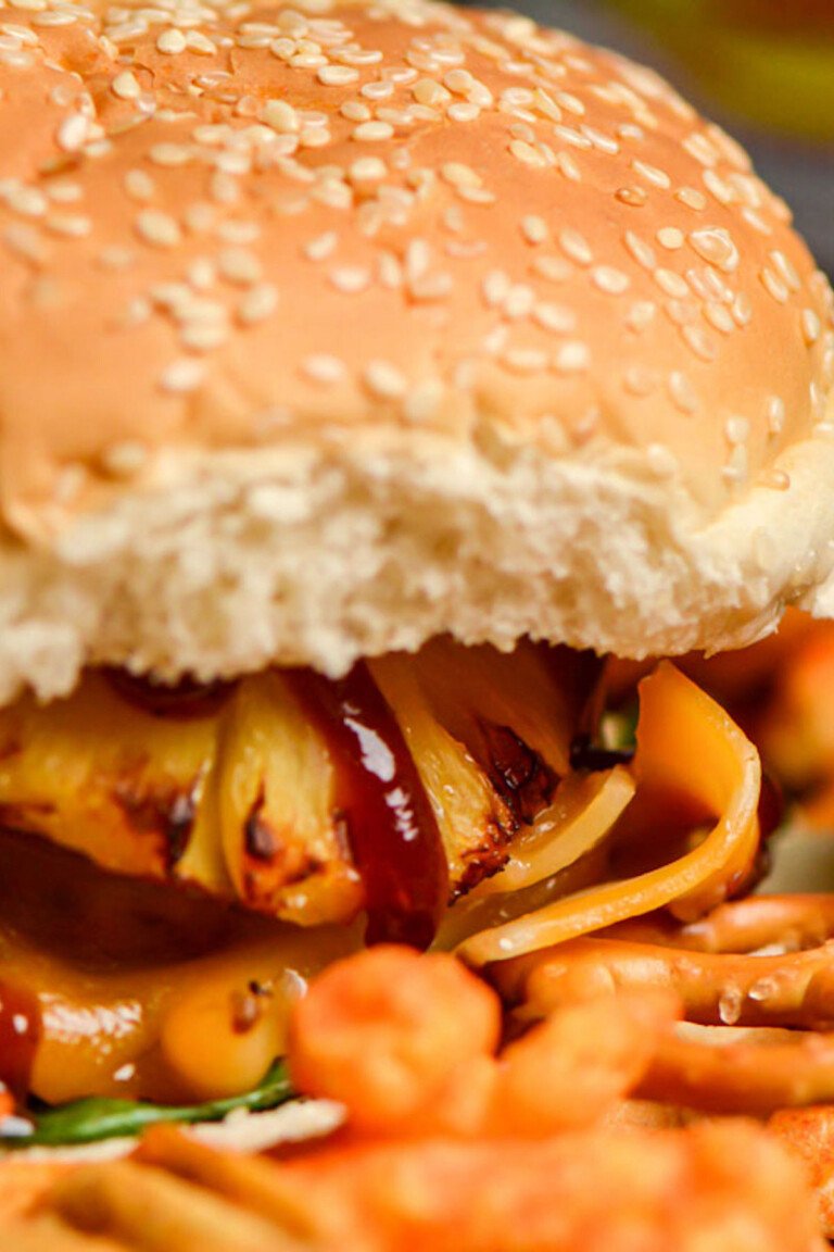 close up view of the air fryer chicken burger