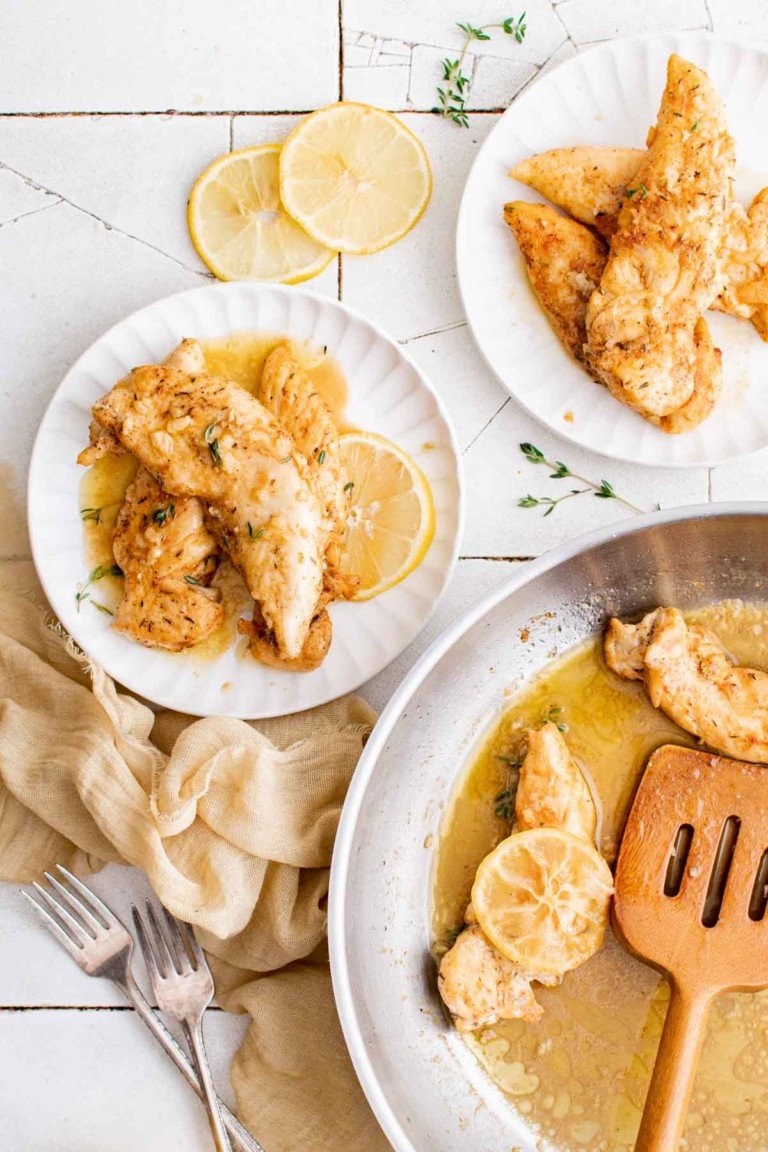 top down view of the completed lemon garlic butter chicken tenders