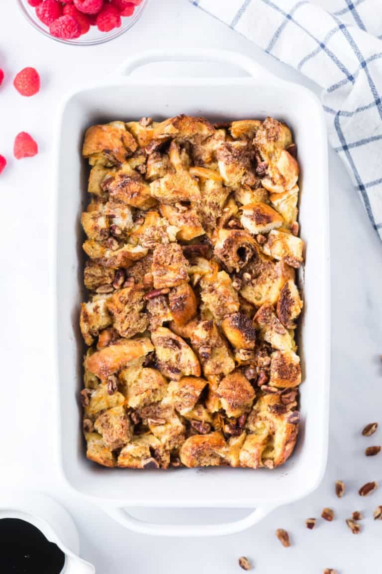 top down view of the baked french toast casserole