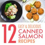 A collage of images of dishes made with canned salmon