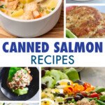 A collage of images of dishes made with canned salmon