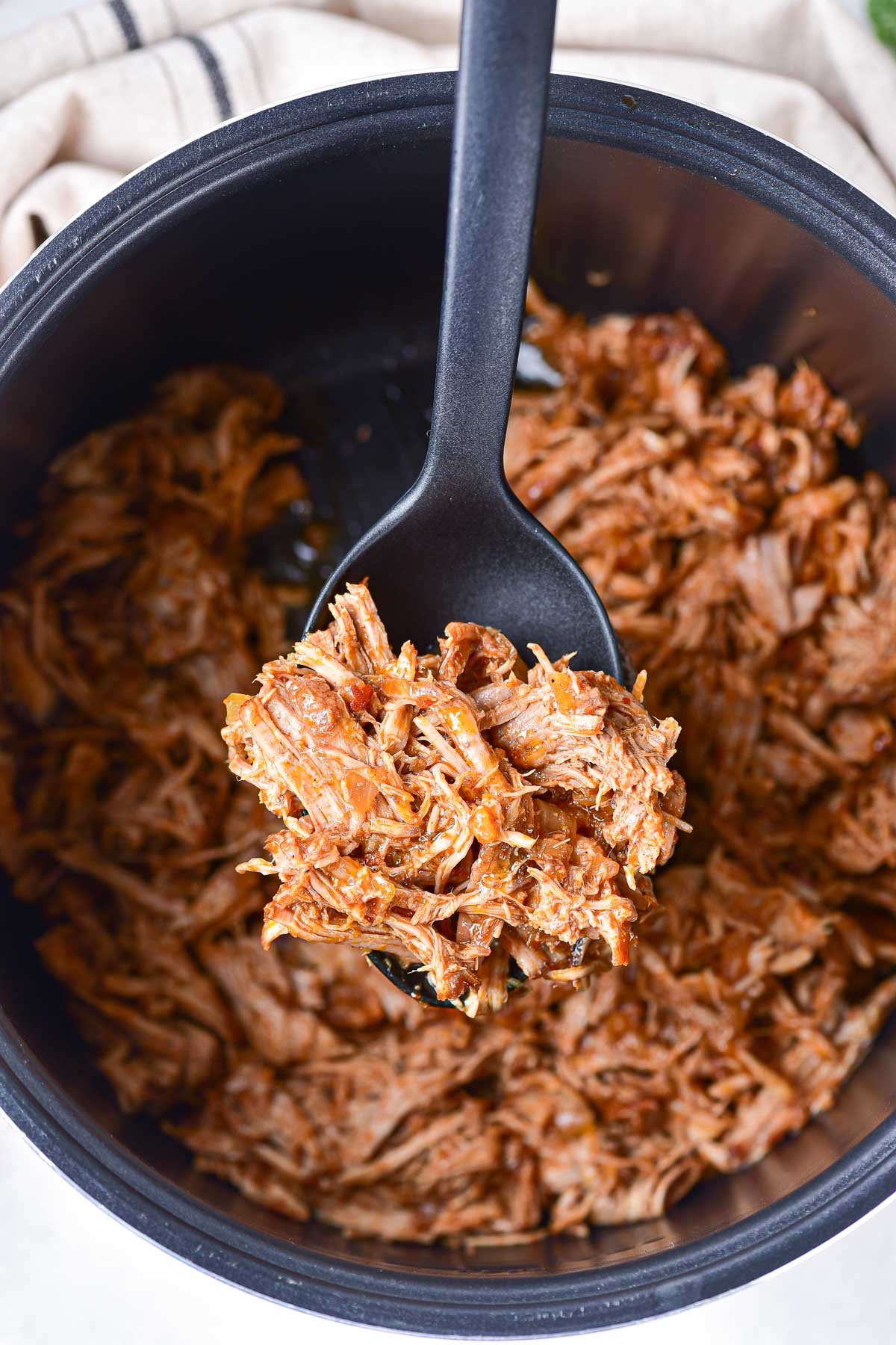 The finished Dutch oven pulled pork recipe