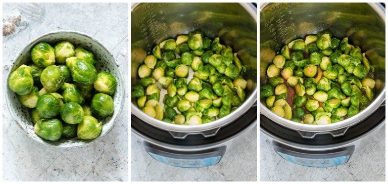 instant pot brussels sprouts step by step process photos in pot