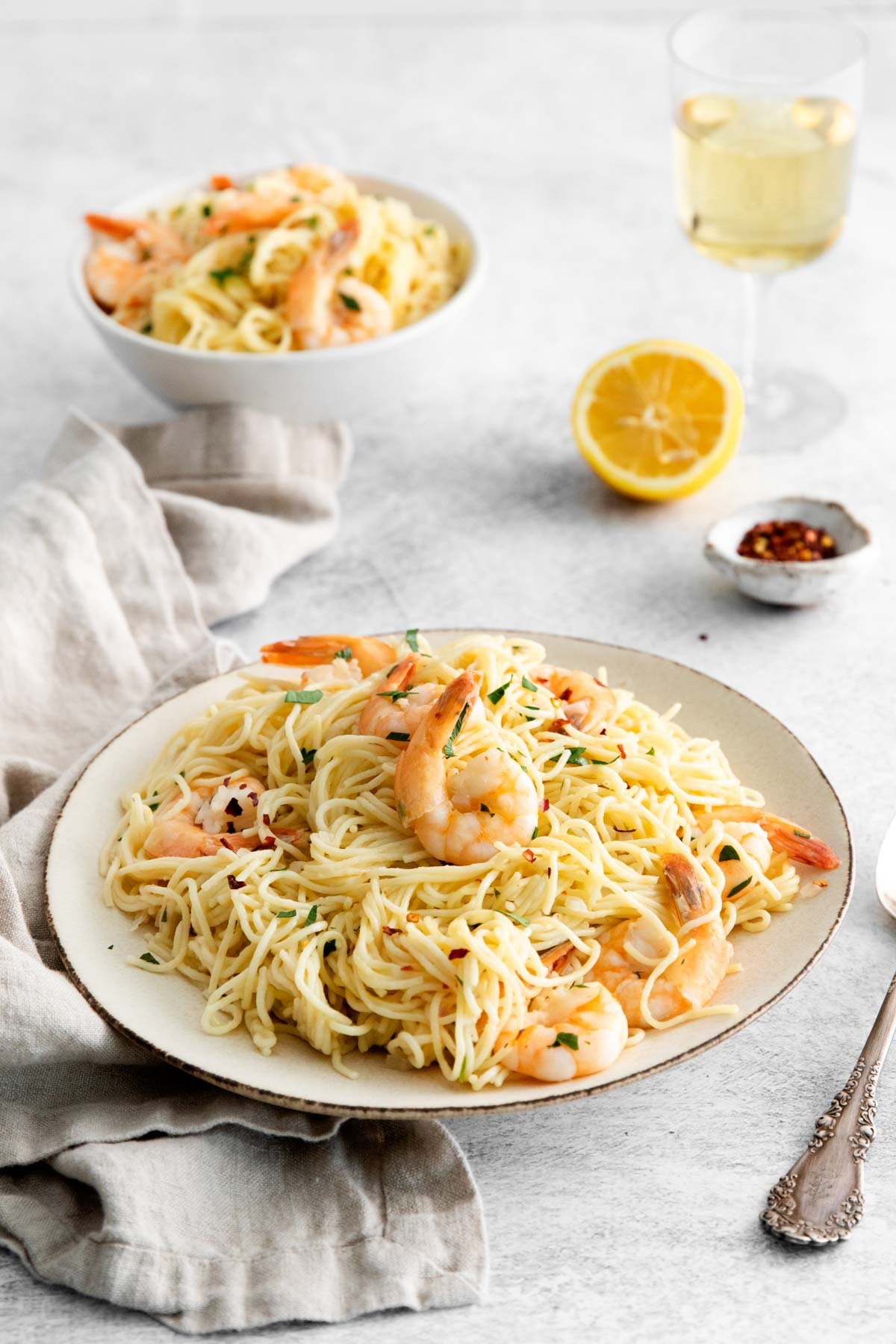 a plate filled with instant pot shrimp scampi