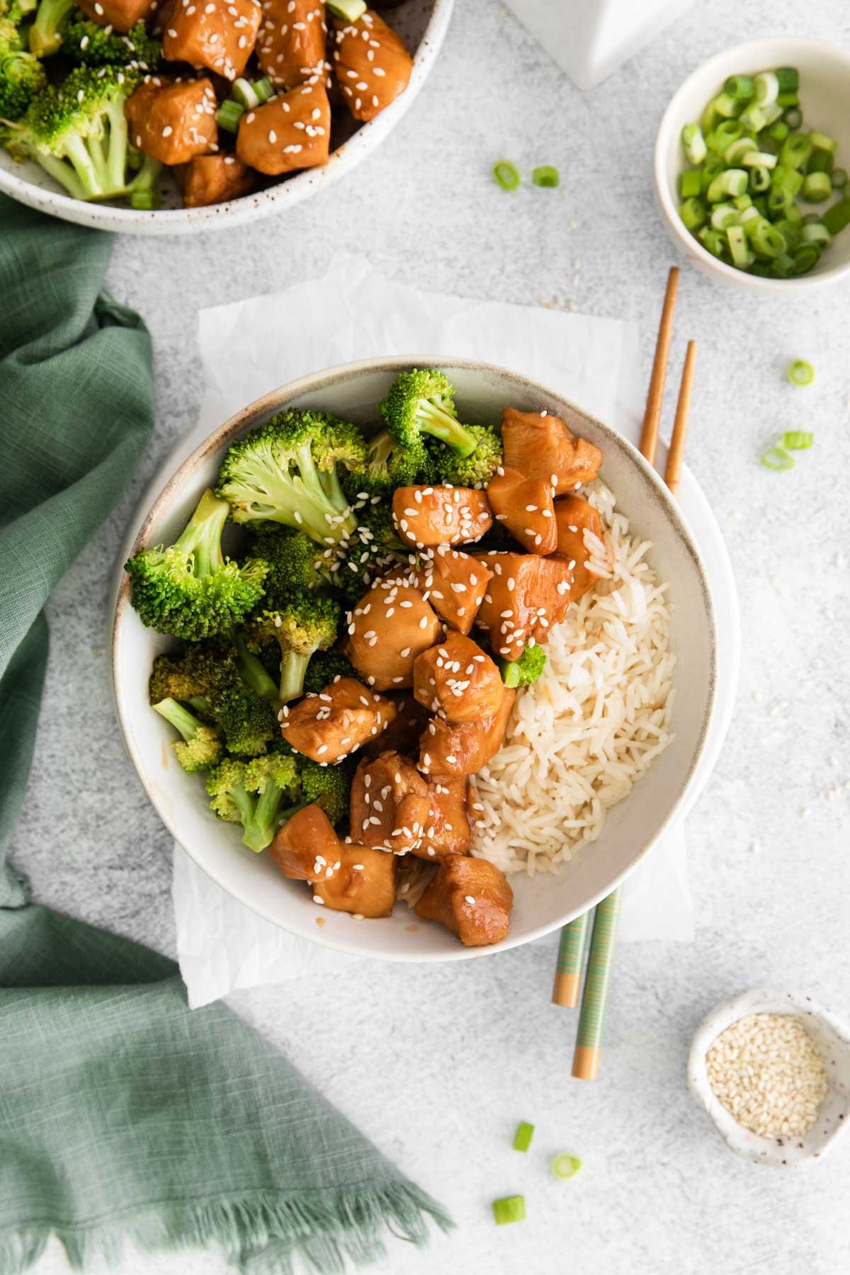 the finished instant pot teriyaki chicken served with rice