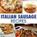 A collage of images of dishes containing italian sausage